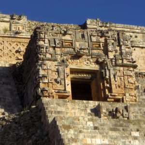 The tmple at the top of thy Pyramid of the Magician in Mexico